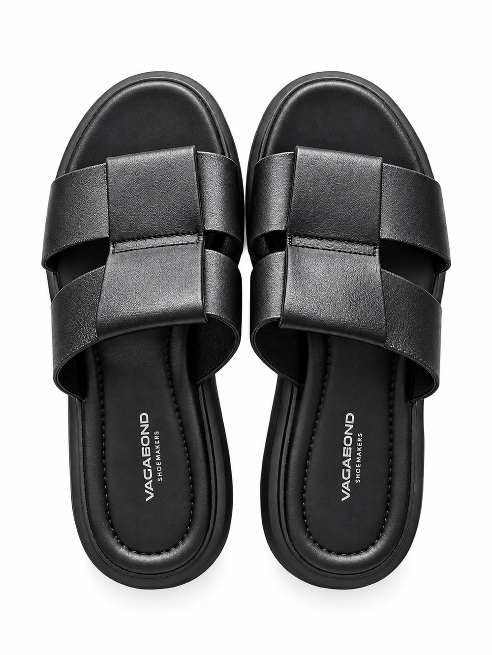Vagabond Black Leather Crossover Slide Sandals